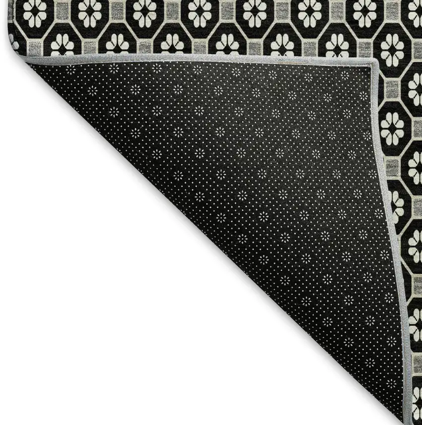 8' Black Gray And Silver Geometric Washable Area Rug With UV Protection Photo 1