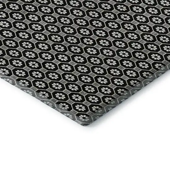 8' Black Gray And Silver Geometric Washable Area Rug With UV Protection Photo 7