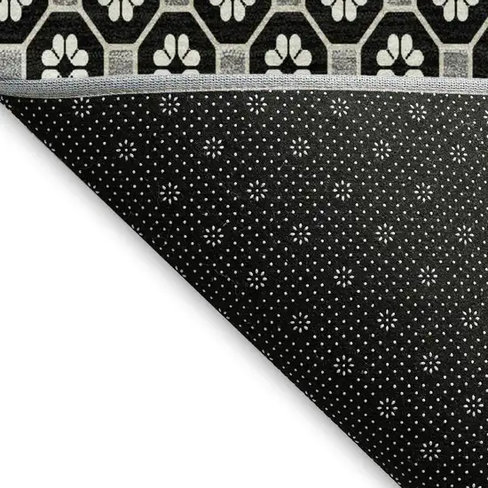 8' Black Gray And Silver Geometric Washable Area Rug With UV Protection Photo 2