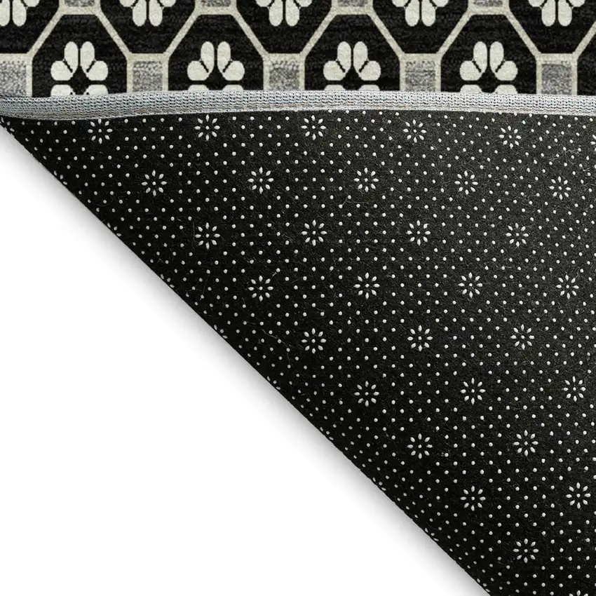 8' Black Gray And Silver Geometric Washable Area Rug With UV Protection Photo 2