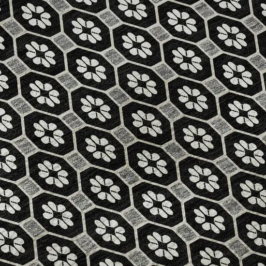 8' Black Gray And Silver Geometric Washable Area Rug With UV Protection Photo 9