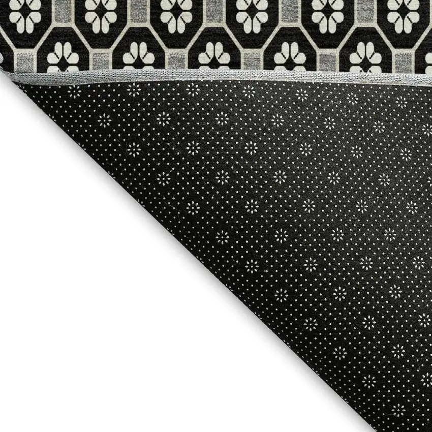 8' Black Gray And Silver Geometric Washable Area Rug With UV Protection Photo 3