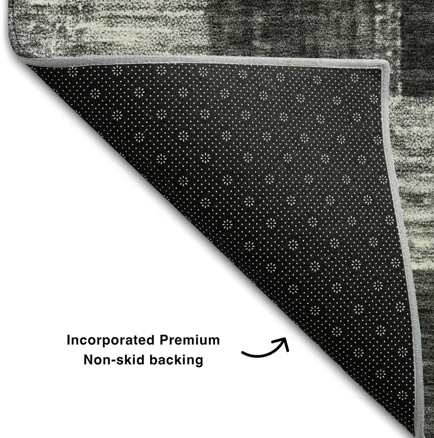 8' Black Gray And Silver Geometric Washable Round Rug With UV Protection Photo 5