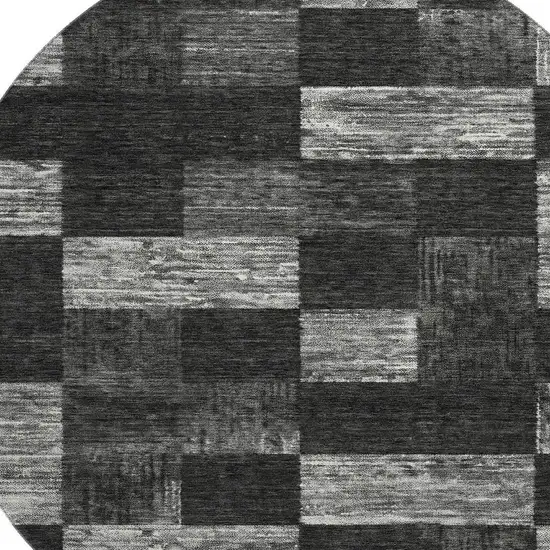 8' Black Gray And Silver Geometric Washable Round Rug With UV Protection Photo 2