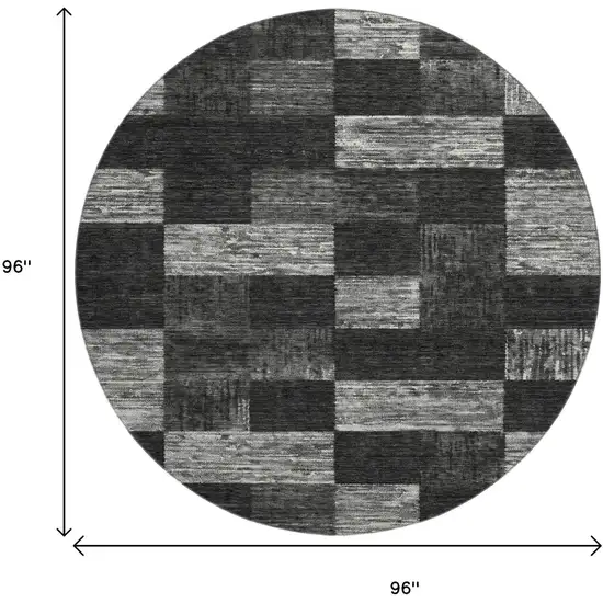 8' Black Gray And Silver Geometric Washable Round Rug With UV Protection Photo 9