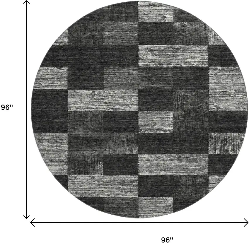 8' Black Gray And Silver Geometric Washable Round Rug With UV Protection Photo 9