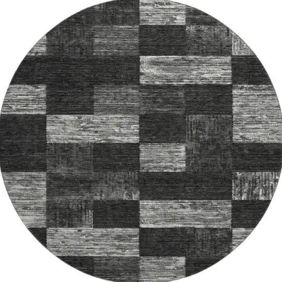 8' Black Gray And Silver Geometric Washable Round Rug With UV Protection Photo 3