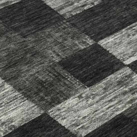 8' Black Gray And Silver Geometric Washable Round Rug With UV Protection Photo 8