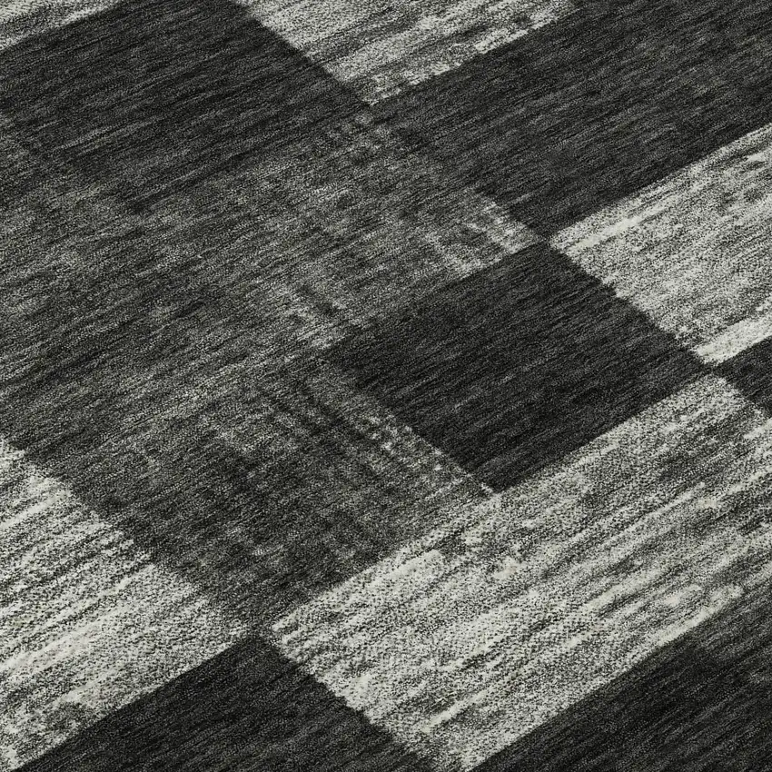 8' Black Gray And Silver Geometric Washable Round Rug With UV Protection Photo 8