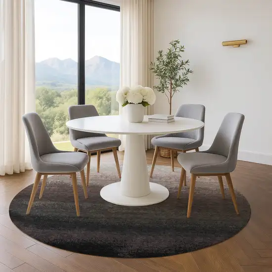 8' Black Gray And Silver Ombre Washable Round Rug With UV Protection Photo 5