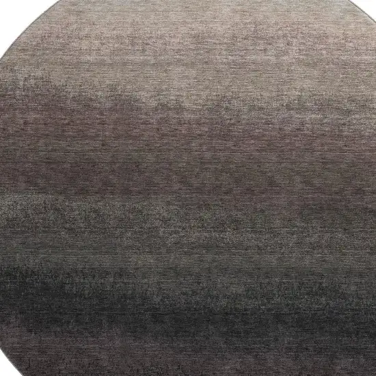 8' Black Gray And Silver Ombre Washable Round Rug With UV Protection Photo 3