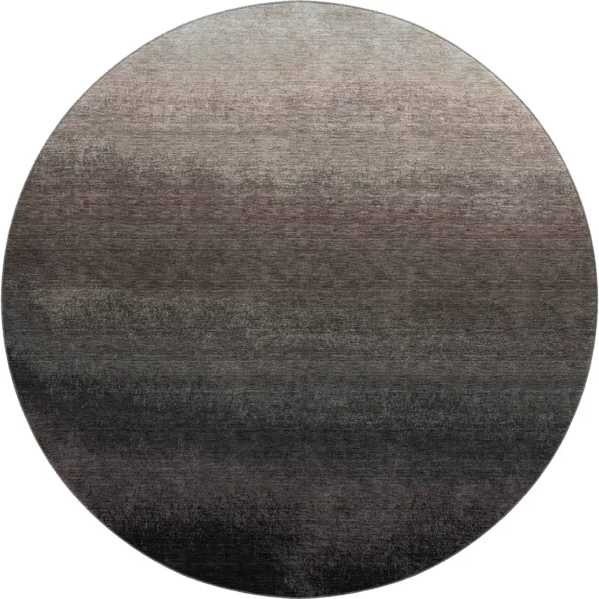 8' Black Gray And Silver Ombre Washable Round Rug With UV Protection Photo 1