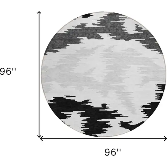 8' Black Gray And Silver Round Abstract Washable Indoor Outdoor Area Rug Photo 9