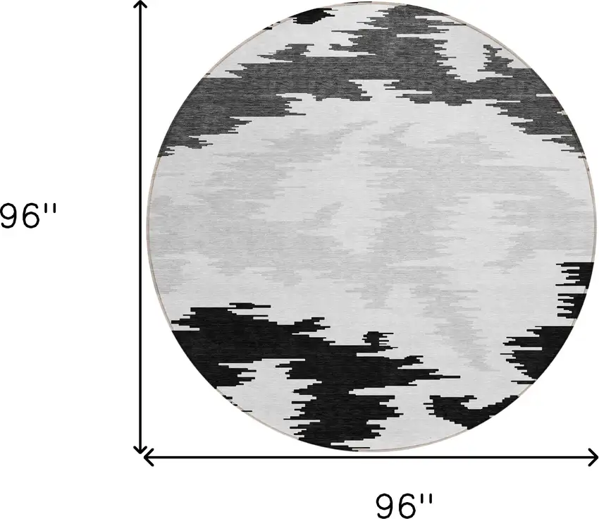 8' Black Gray And Silver Round Abstract Washable Indoor Outdoor Area Rug Photo 9