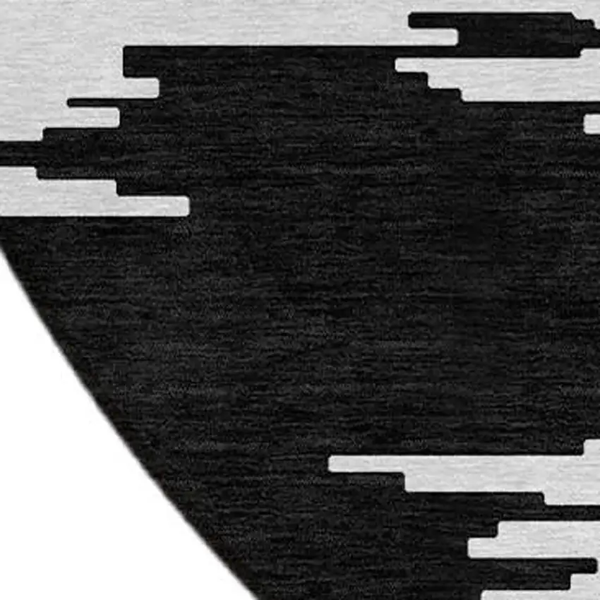 8' Black Gray And Silver Round Abstract Washable Indoor Outdoor Area Rug Photo 4