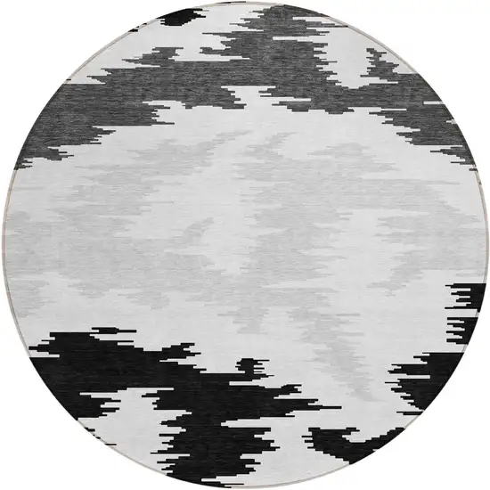8' Black Gray And Silver Round Abstract Washable Indoor Outdoor Area Rug Photo 1