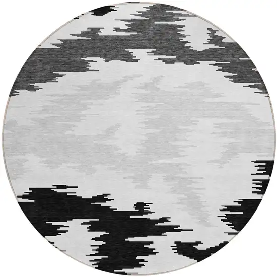8' Black Gray And Silver Round Abstract Washable Indoor Outdoor Area Rug Photo 1
