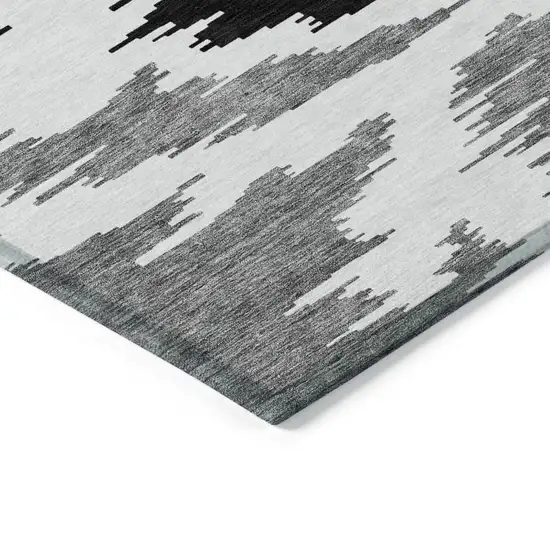 8' Black Gray And Silver Round Abstract Washable Indoor Outdoor Area Rug Photo 2