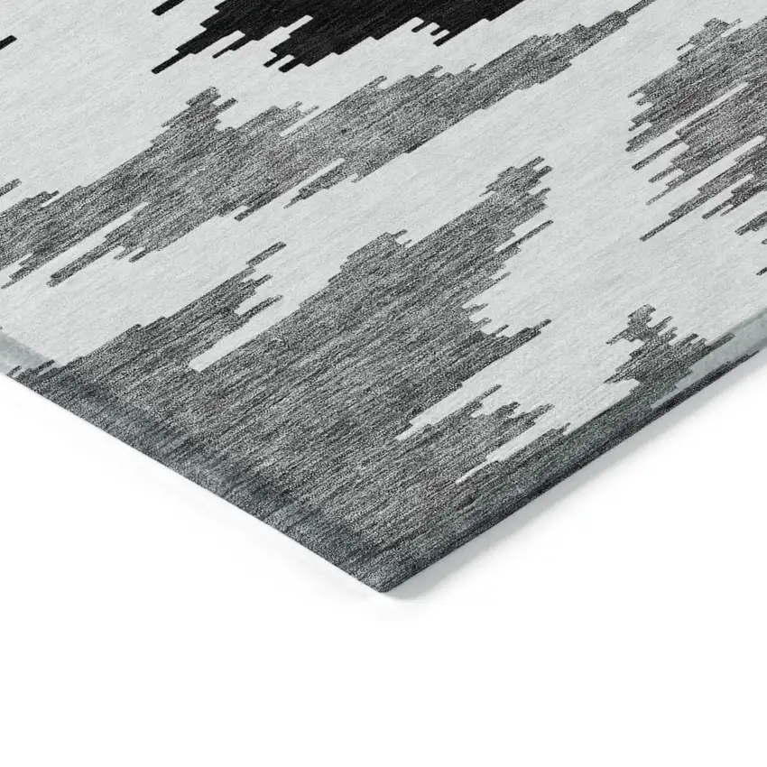 8' Black Gray And Silver Round Abstract Washable Indoor Outdoor Area Rug Photo 2