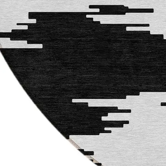 8' Black Gray And Silver Round Abstract Washable Indoor Outdoor Area Rug Photo 5