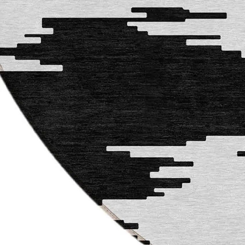 8' Black Gray And Silver Round Abstract Washable Indoor Outdoor Area Rug Photo 5