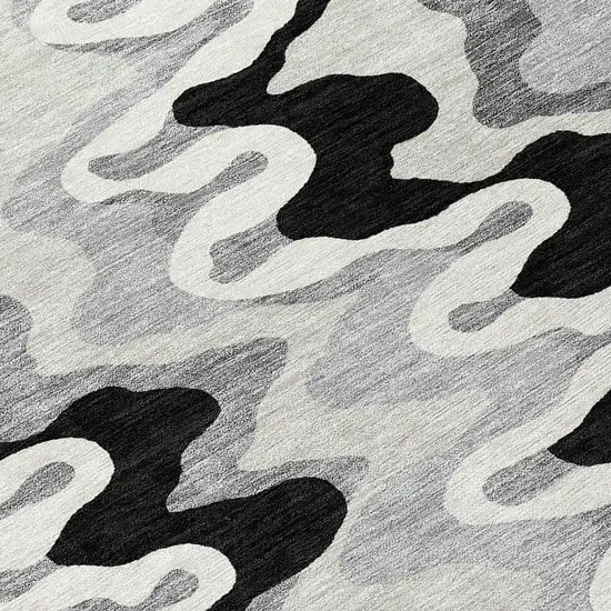 8' Black Gray And Silver Round Abstract Washable Indoor Outdoor Area Rug Photo 8