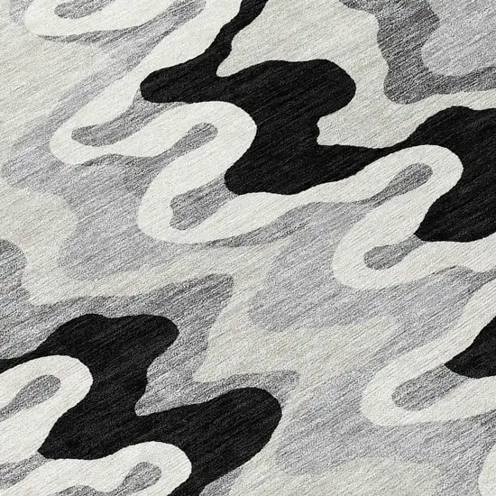 8' Black Gray And Silver Round Abstract Washable Indoor Outdoor Area Rug Photo 8
