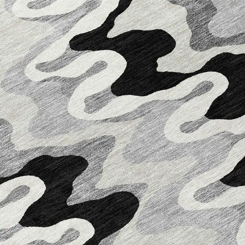 8' Black Gray And Silver Round Abstract Washable Indoor Outdoor Area Rug Photo 8