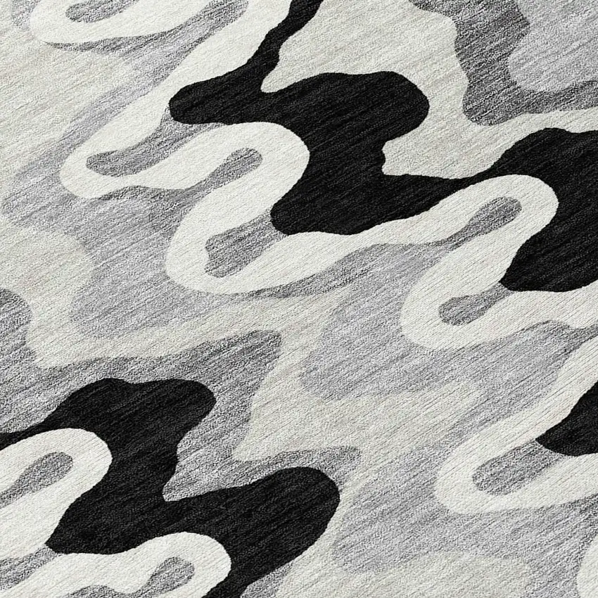 8' Black Gray And Silver Round Abstract Washable Indoor Outdoor Area Rug Photo 8