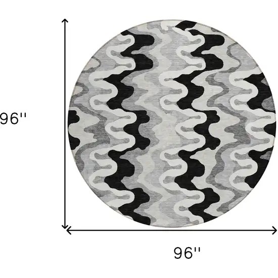 8' Black Gray And Silver Round Abstract Washable Indoor Outdoor Area Rug Photo 7