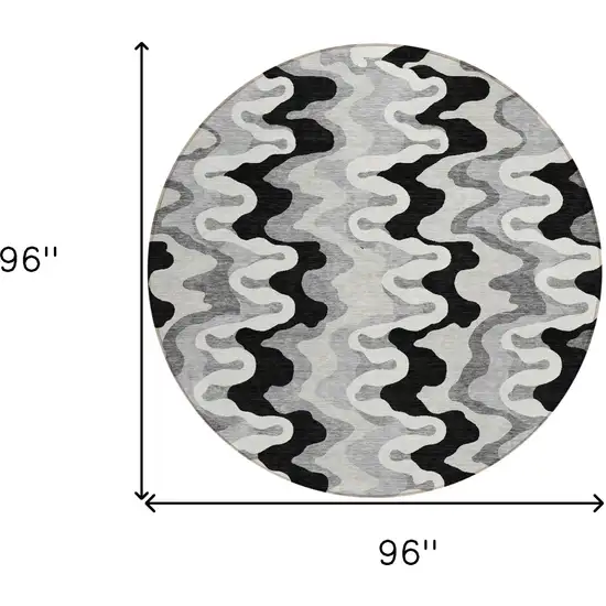 8' Black Gray And Silver Round Abstract Washable Indoor Outdoor Area Rug Photo 7