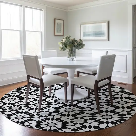 8' Black Gray And Silver Round Floral Medallion Washable Indoor Outdoor Area Rug Photo 8