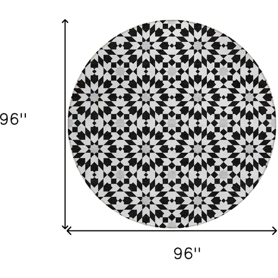 8' Black Gray And Silver Round Floral Medallion Washable Indoor Outdoor Area Rug Photo 8