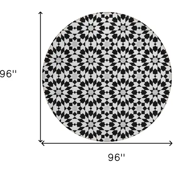 8' Black Gray And Silver Round Floral Medallion Washable Indoor Outdoor Area Rug Photo 8