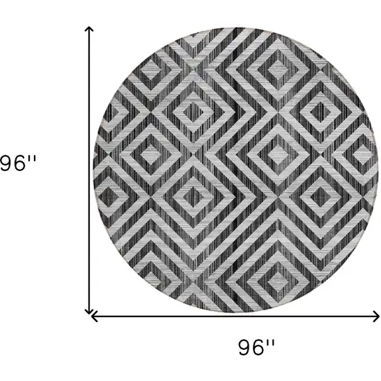 8' Black Gray And Silver Round Geometric Washable Indoor Outdoor Area Rug Photo 9