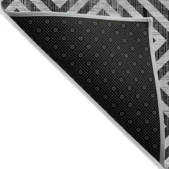8' Black Gray And Silver Round Geometric Washable Indoor Outdoor Area Rug Photo 2