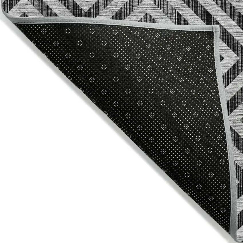 8' Black Gray And Silver Round Geometric Washable Indoor Outdoor Area Rug Photo 2