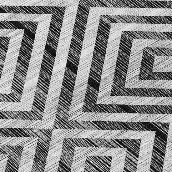 8' Black Gray And Silver Round Geometric Washable Indoor Outdoor Area Rug Photo 5