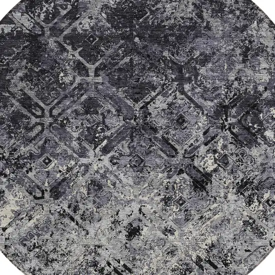 8' Black Gray And Silver Round Geometric Washable Indoor Outdoor Area Rug Photo 4