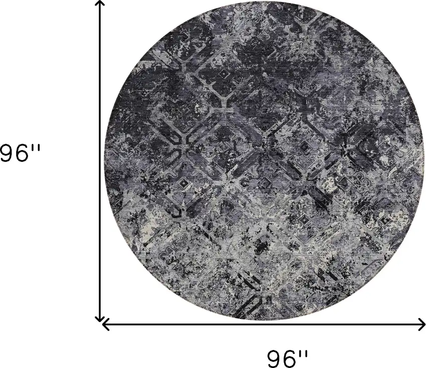 8' Black Gray And Silver Round Geometric Washable Indoor Outdoor Area Rug Photo 8