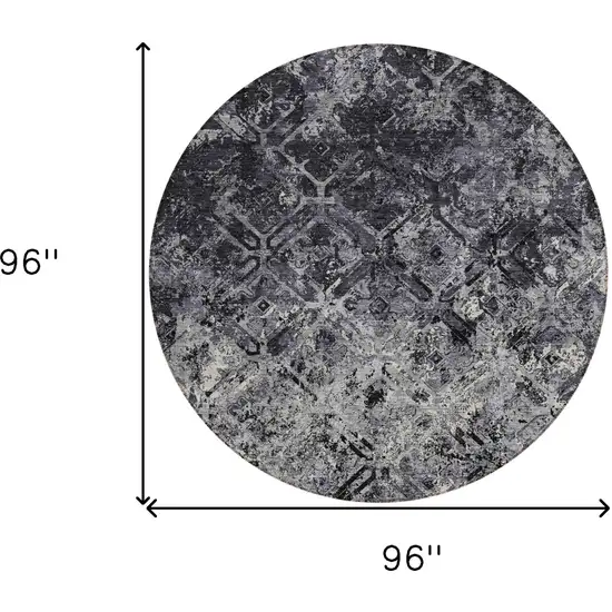 8' Black Gray And Silver Round Geometric Washable Indoor Outdoor Area Rug Photo 8