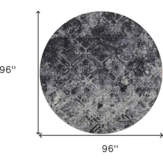 8' Black Gray And Silver Round Geometric Washable Indoor Outdoor Area Rug Photo 8