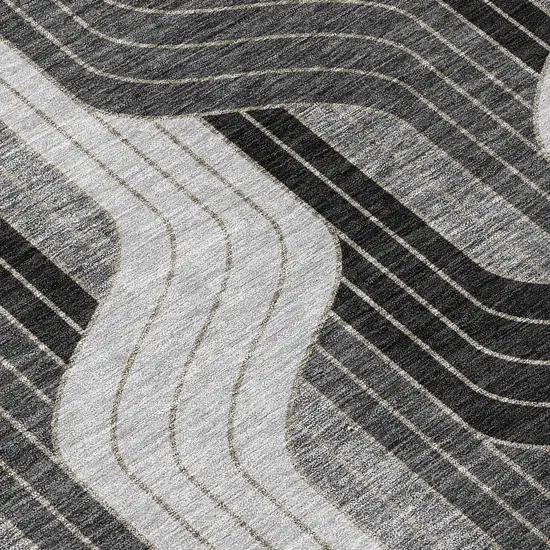 8' Black Gray And Silver Round Striped Washable Indoor Outdoor Area Rug Photo 9