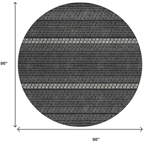 8' Black Gray And Silver Round Striped Washable Indoor Outdoor Area Rug Photo 7