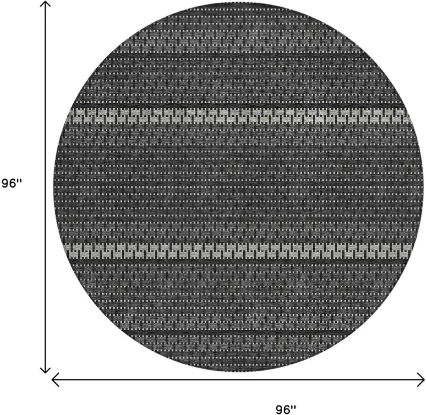 8' Black Gray And Silver Round Striped Washable Indoor Outdoor Area Rug Photo 7