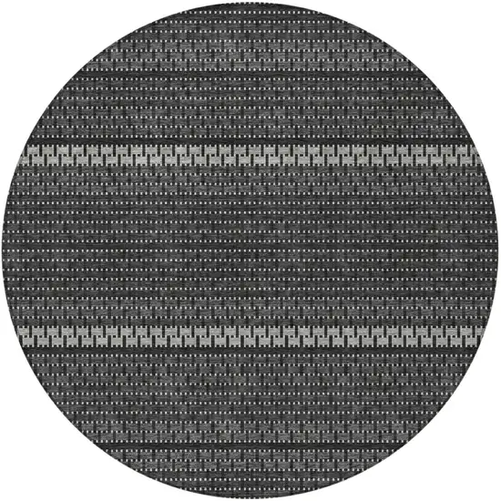 8' Black Gray And Silver Round Striped Washable Indoor Outdoor Area Rug Photo 3