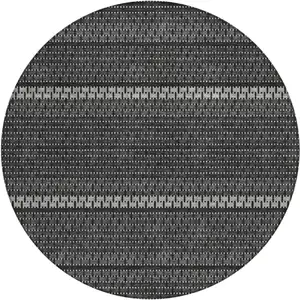 Photo of 8' Black Gray And Silver Round Striped Washable Indoor Outdoor Area Rug