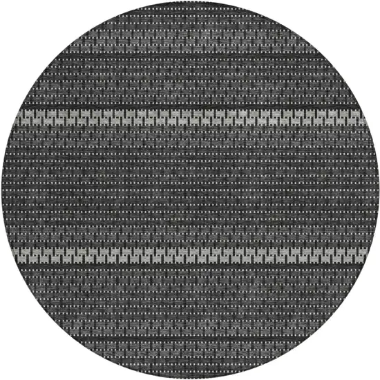 8' Black Gray And Silver Round Striped Washable Indoor Outdoor Area Rug Photo 1