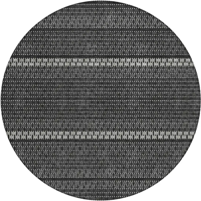 8' Black Gray And Silver Round Striped Washable Indoor Outdoor Area Rug Photo 1