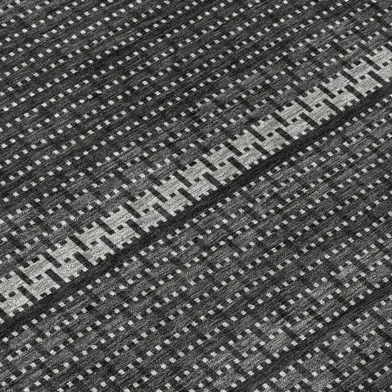 8' Black Gray And Silver Round Striped Washable Indoor Outdoor Area Rug Photo 9